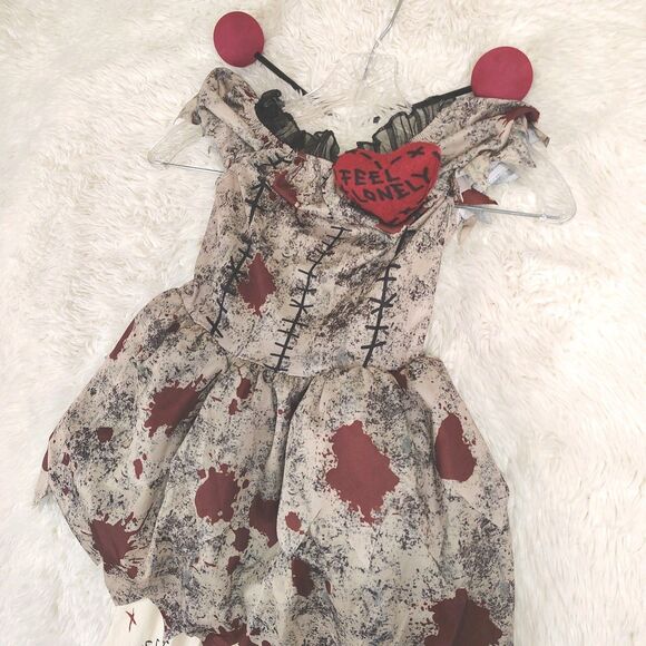 NEW Kids Spooky Voodoo Doll Dress Halloween Costume Creepy Sz S (5-7) - Picture 5 of 9
